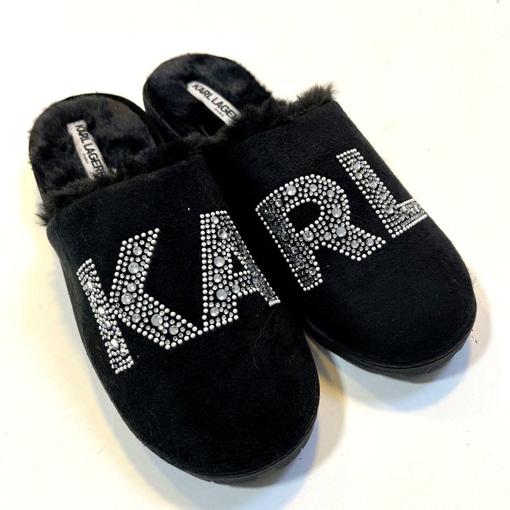 NWOB KARL LAGERFELD Paris Rhinestone Slippers Classic Slip-On Jasmina